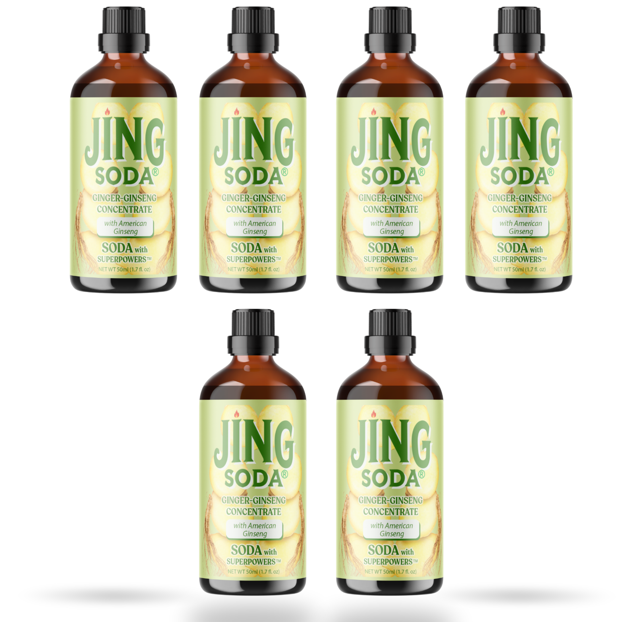 Jing Soda® Ginger Ginseng, 50mL (6 Pack)
